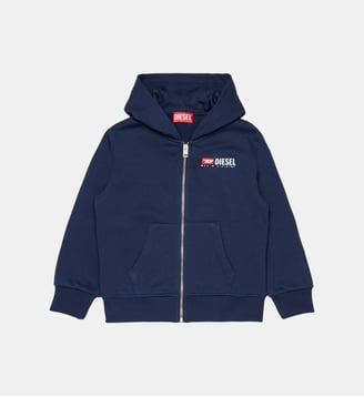 Sweat-shirt à capuche avec fermeture éclair et logo - Diesel Kids - Bleu
