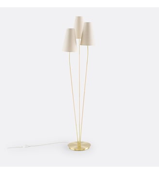 Lampadaire triple en laiton, lin & rotin - La Redoute Interieurs - Laiton et naturel