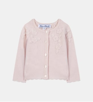 Cardigan - Rosée laine broderies fleurs - Tartine Et Chocolat - Rose pâle