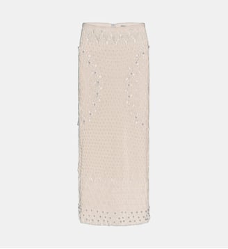 Jupe midi faite main en crochet - Rabanne - Écru à effet duveteux