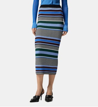 Jupe mi-longue ajustée en maille à rayures - Pinko - Noir et bleu