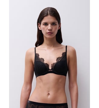 Soutien-gorge coques plongeant avec dentelle de Leavers - Chantelle X - Noir