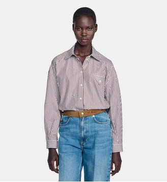 Chemise oversize à rayures strassée - Sandro - Marron