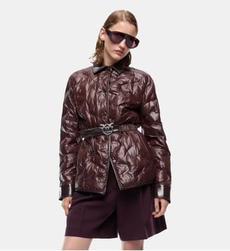 Surchemise rembourrée en tissu semi-brillant - Pinko - Marron brun foncé