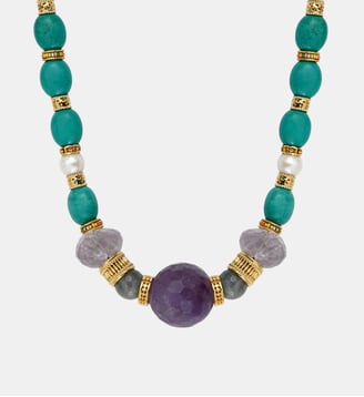 Collier ajustable   doré à l'or fin - Tiki - Satellite - Bleu turquoise