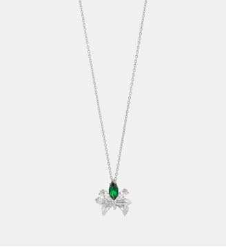Collier pendentif argenté orchidée et pierres blanches et verte - Les Néréides - Doré