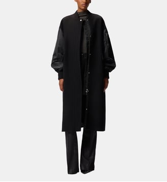 Manteau long en drap et satin technique - Pinko - Limousine noire