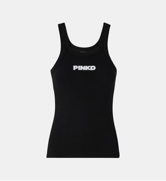 Débardeur en maille côtelée à logo pinko 3d - Pinko - Limousine noire