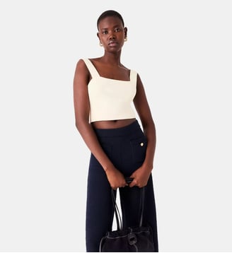 Crop top en maille à bretelles - Maje - Écru