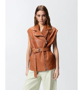 Gilet biker en cuir - Pinko - Crème
