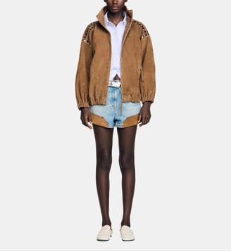 Blouson en suède à studs - Sandro - Camel