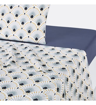 Drap plat satin de coton Pawica - La Redoute Interieurs - Blanc et bleu