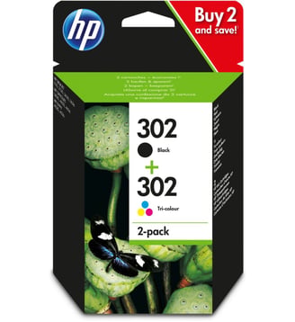 Cartouche d'encre 302 noire + 3couleurs - HP - Multicolore