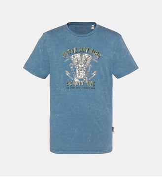 T-shirt biker, effet flammé - Schott - Bleu