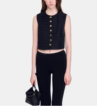 Crop top sans manches plissé - Sandro - Noir