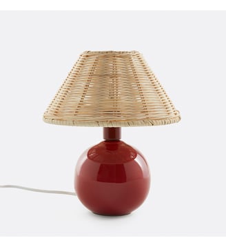 Lampe à poser céramique et rotin - La Redoute Interieurs - Bordeaux et naturel