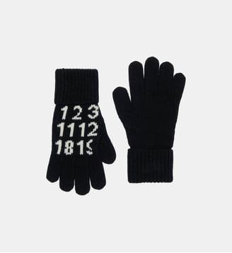 Gants en maille avec logo numérique - MM6 Maison Margiela - Noir
