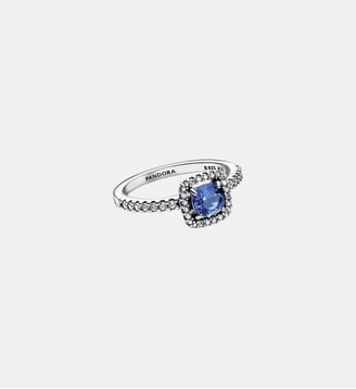 Bague Halo Bleu Carré Scintillant - Pandora - Argenté