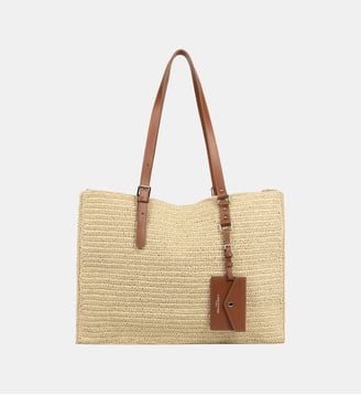 Sac cabas large en paille naturelle et cuir - Lancaster - Naturel