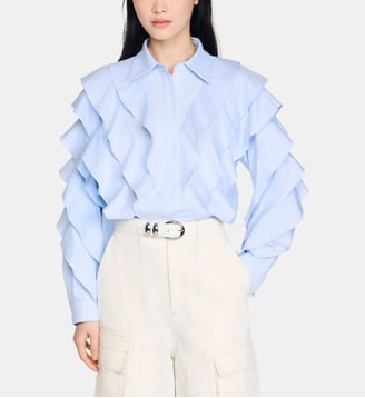 Chemise en coton à volants - Sandro - Bleu ciel