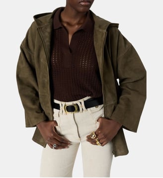 Manteau court à capuche en cuir velours - TASSYA - Gerard Darel - Vert kaki