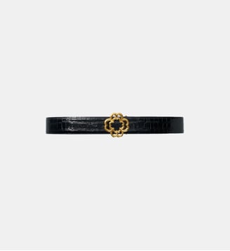 Ceinture large en cuir façon croco - Maje - Noir