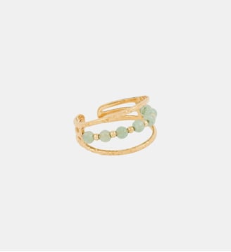 Bague 3 rangs acier inoxydable avec pierre de Jade - Balaboosté - Doré