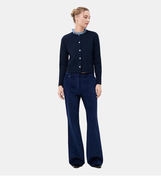 Pantalon pconnor - Motif uni - Coton - Coupe large - Caroll - Bleu marine