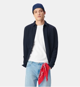Chemise slim seersucker DRY FAST* - Ikks - Bleu marine