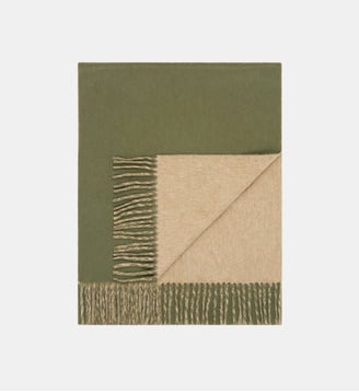 Écharpe double-face à franges en cachemire    - Bompard - Camel et vert et rose