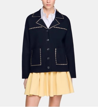 Cardigan à studs col tailleur - Sandro - Marine