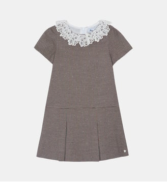 Robe - Pied de poule col broderie dentelle - Tartine Et Chocolat - Écru