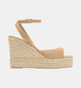 Sandales compensées en cuir et jute tressée à bride cheville BROOK - Castaner - Beige