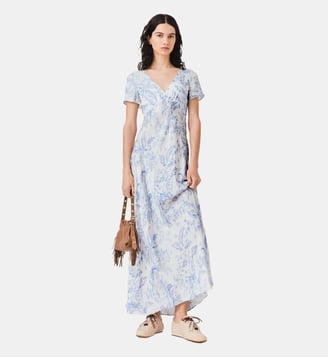 Robe longue fluide imprimée - Maje - Bleu ciel grosses fleurs print