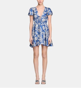 Robe courte à imprimé floral - Sandro - Bleu et écru