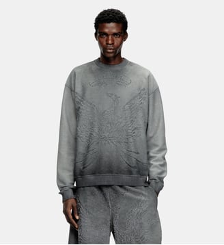 Sweat-shirt délavé avec logo du phénix en dévoré - Diesel - Gris