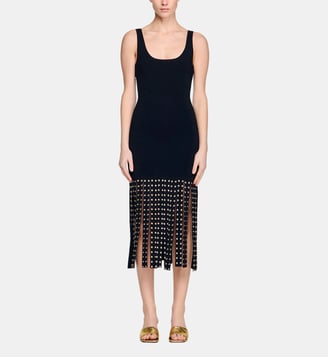 Robe longue en maille à franges - Sandro - Noir
