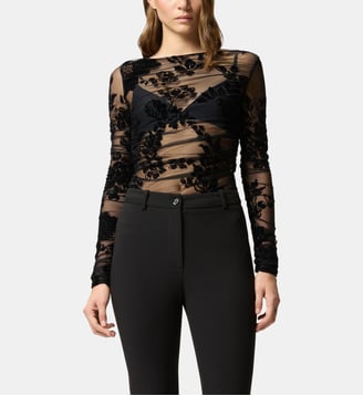 Maille transparente avec imprimé floqué - Pinko - Noir