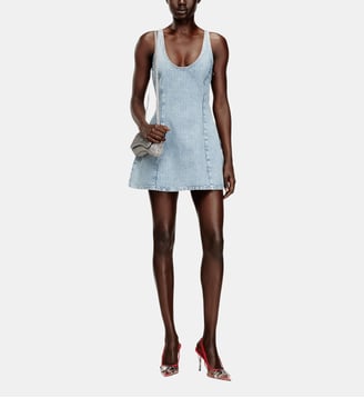 Robe courte en denim à motif pied-de-poule avec cristaux - Diesel - Bleu clair