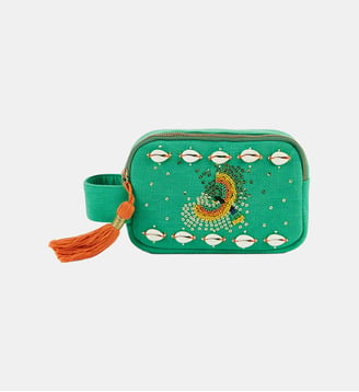 Pochette brodée de perles et coquillages YSIA - Wild - Vert