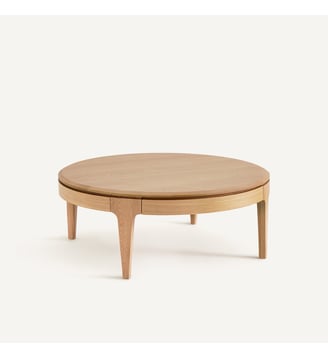 Table basse ronde, en chêne massif et plaqué, 2 tiroirs - AM.PM - Chêne naturel