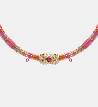 Collier perles tissées avec cabochon central POLINA - Hipanema - Rose