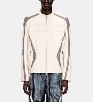 Veste de motard en cuir à blocs de couleurs - Diesel - Noir et blanc