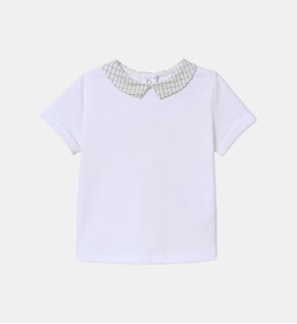 T-shirt col en seersucker  - Coton biologique - Cyrillus - Carreaux bleu