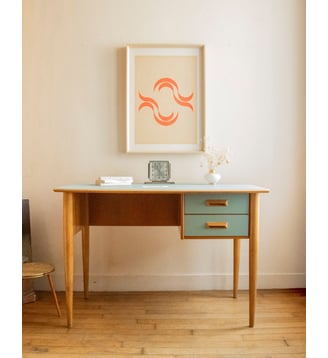 Bureau scandinave bleu ciel Yvan N°533- Produit chiné - Debongout - Bois clair