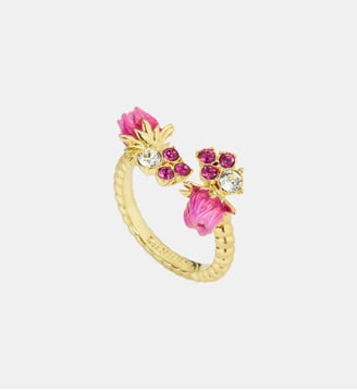 Bague ajustable boutons de rose et cristaux facettés roses - Les Néréides - Rose