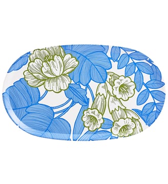 Plateau Escapade Tropicale Ovale 100% Bois - Le Jacquard Francais - Bleu