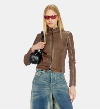 Veste biker avec empiècements en maille côtelée - Diesel - Marron