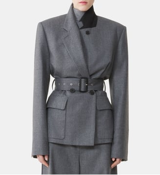 Veste Ceinturée En Flanelle De Laine - Lanvin - Gris chine