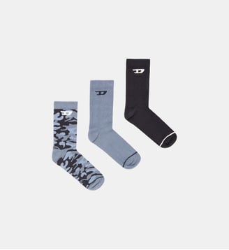 Lot de trois paires de chaussettes en coton avec jacquard D - Diesel - Bleu gris